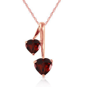 14K.SOLID GOLD HEARTS NECKLACE WITH NATURAL GARNETS (Rose Gold)